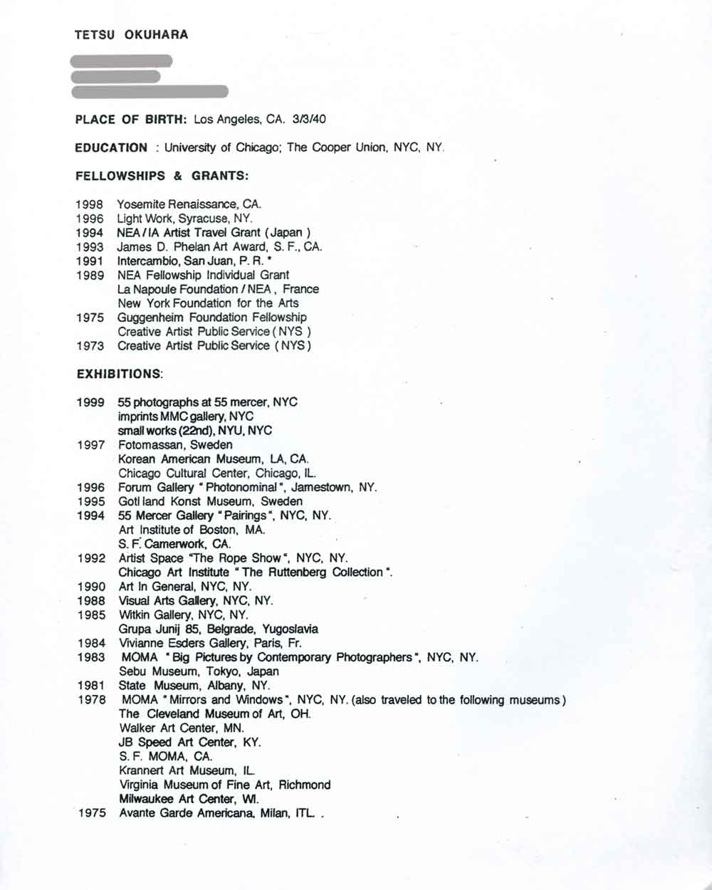 Tetsu Okuhara's Resume, pg 1